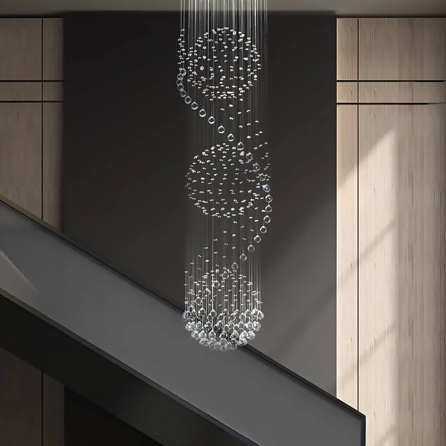 Spiral Three Sphere Raindrop Crystal Chandelier Lighting