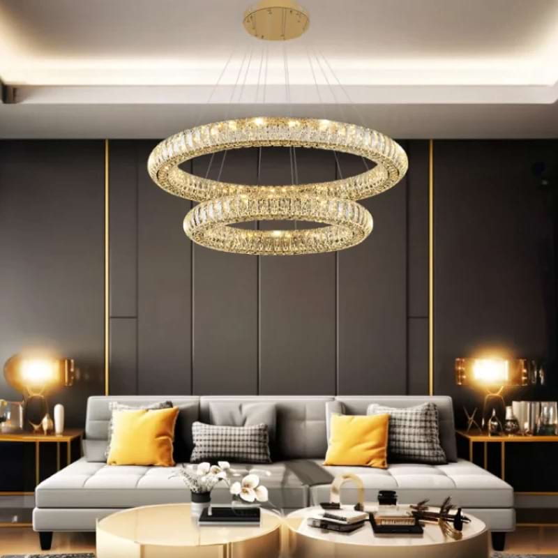 4 Rings Crystal Chandelier LED Ceiling Light Ring Pendant Light for Bedroom