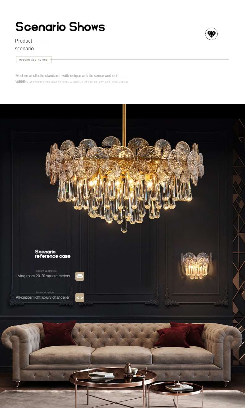 Modern Luxury Gold Glass Chandelier