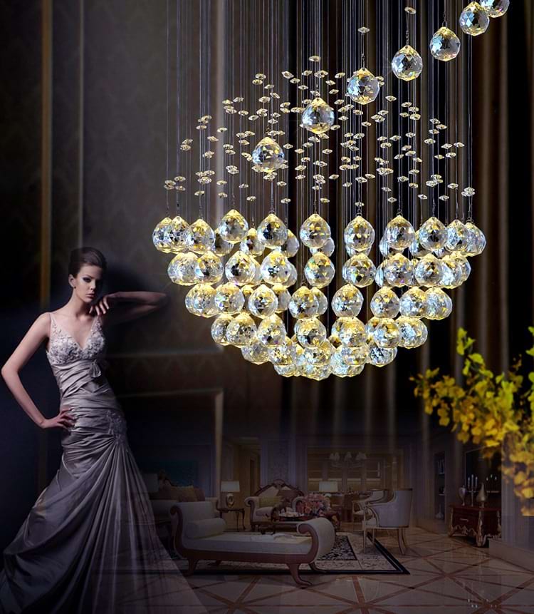 Spiral Three Sphere Raindrop Crystal Chandelier
