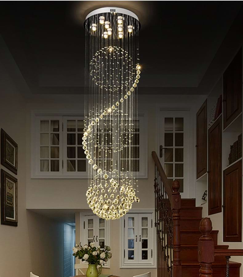 Spiral Three Sphere Raindrop Crystal Chandelier