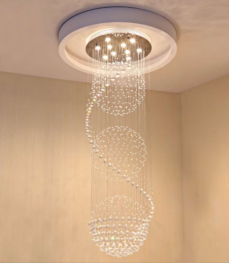 Spiral Three Sphere Raindrop Crystal Chandelier