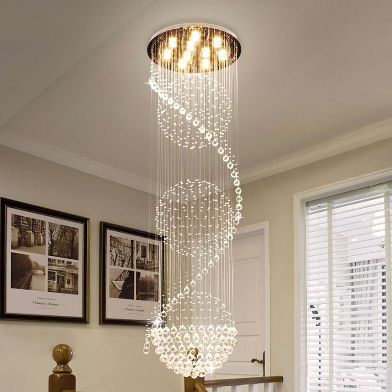 Spiral Three Sphere Raindrop Crystal Chandelier