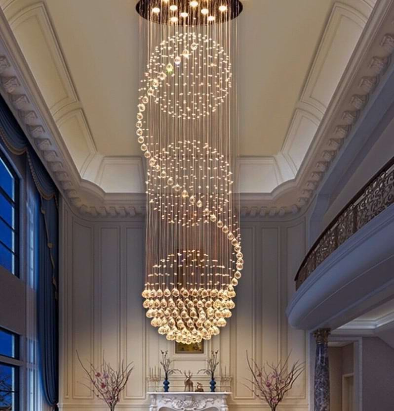 Spiral Three Sphere Raindrop Crystal Chandelier