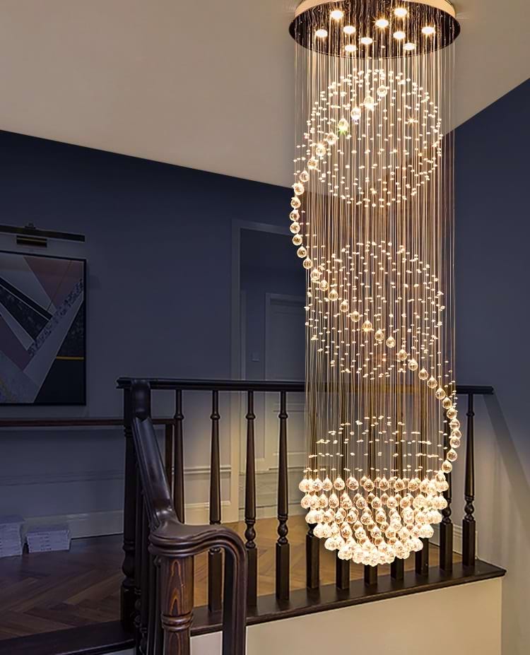 Spiral Three Sphere Raindrop Crystal Chandelier