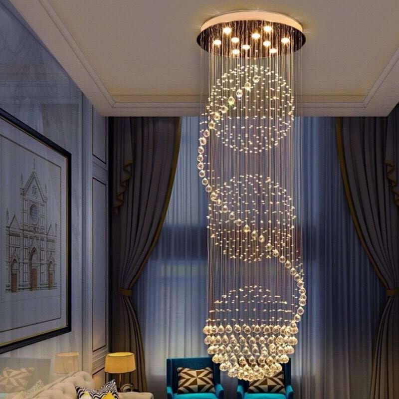 Spiral Three Sphere Raindrop Crystal Chandelier
