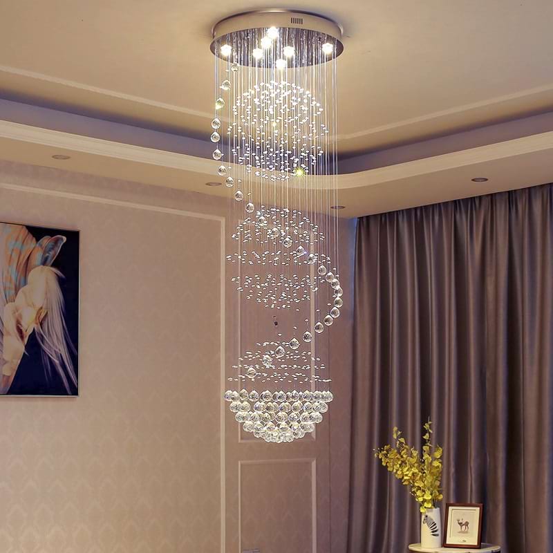 Spiral Three Sphere Raindrop Crystal Chandelier