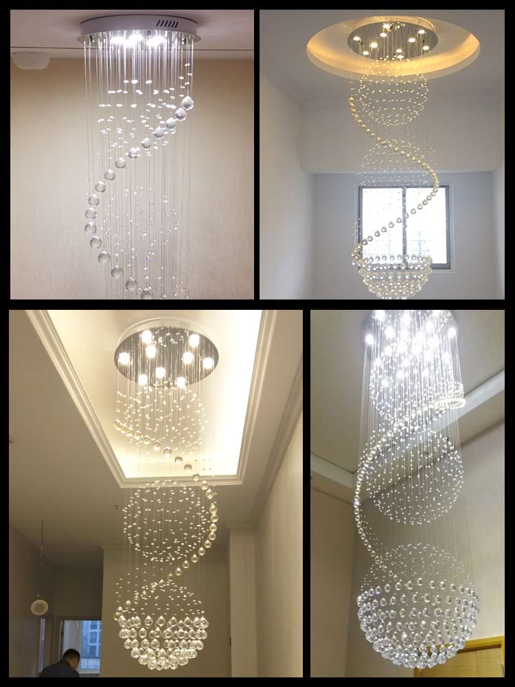 Spiral Three Sphere Raindrop Crystal Chandelier