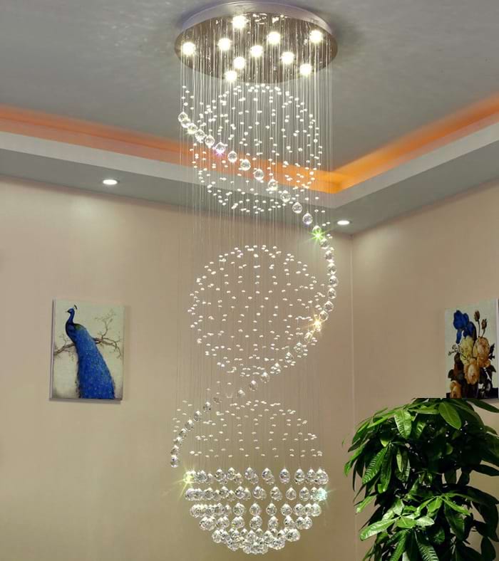 Spiral Three Sphere Raindrop Crystal Chandelier