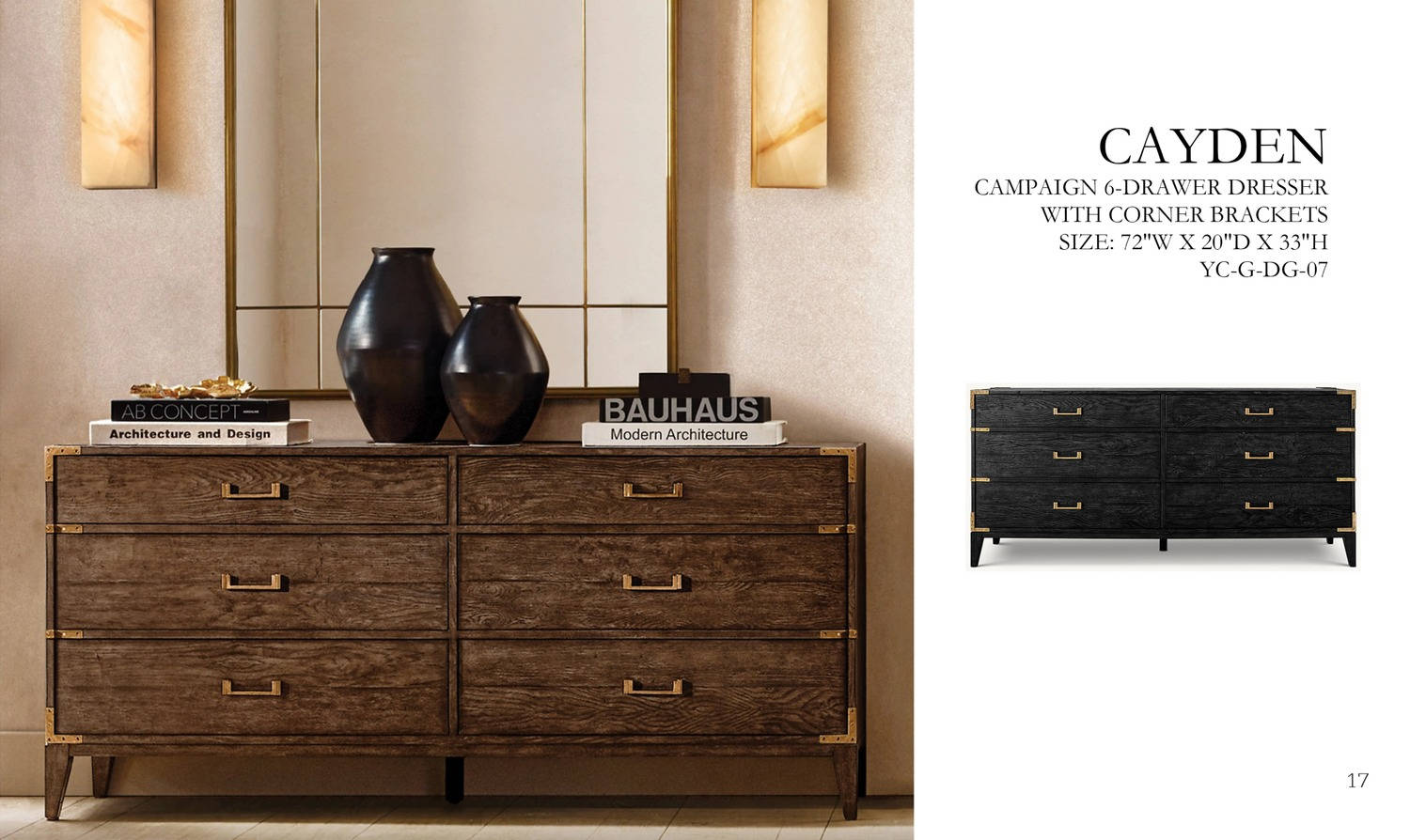 Cayden Campaign 6-Drawer Dresser With Corner Brackets