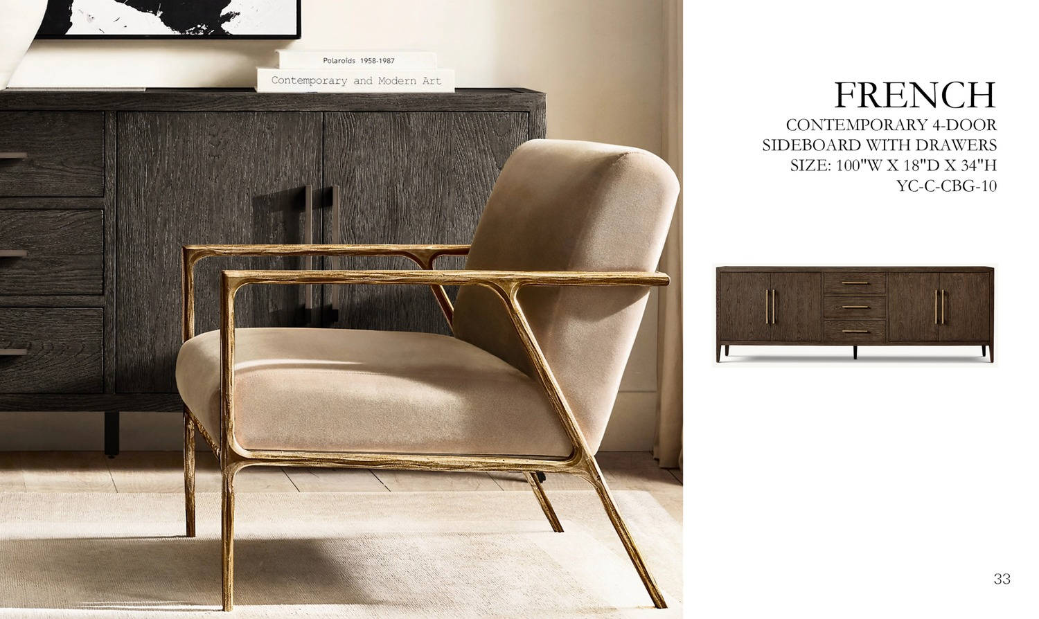 French Contemporary 4-Door Sideboard With Drawers